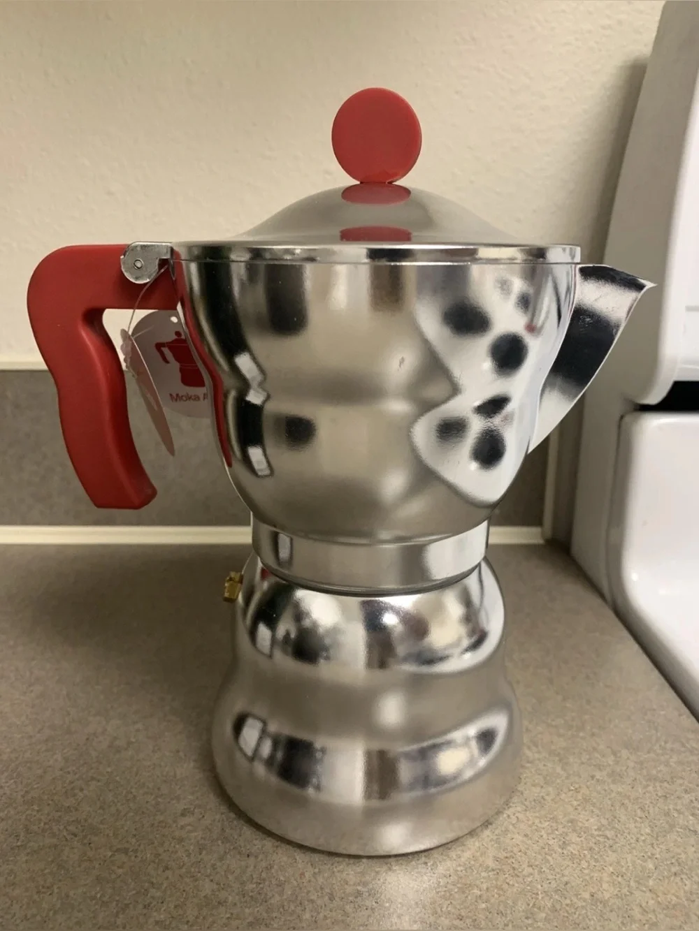 Moka Alessi Espresso Coffee Maker AAM33/6 Moka Pot 6 Cup Red Handle No Box